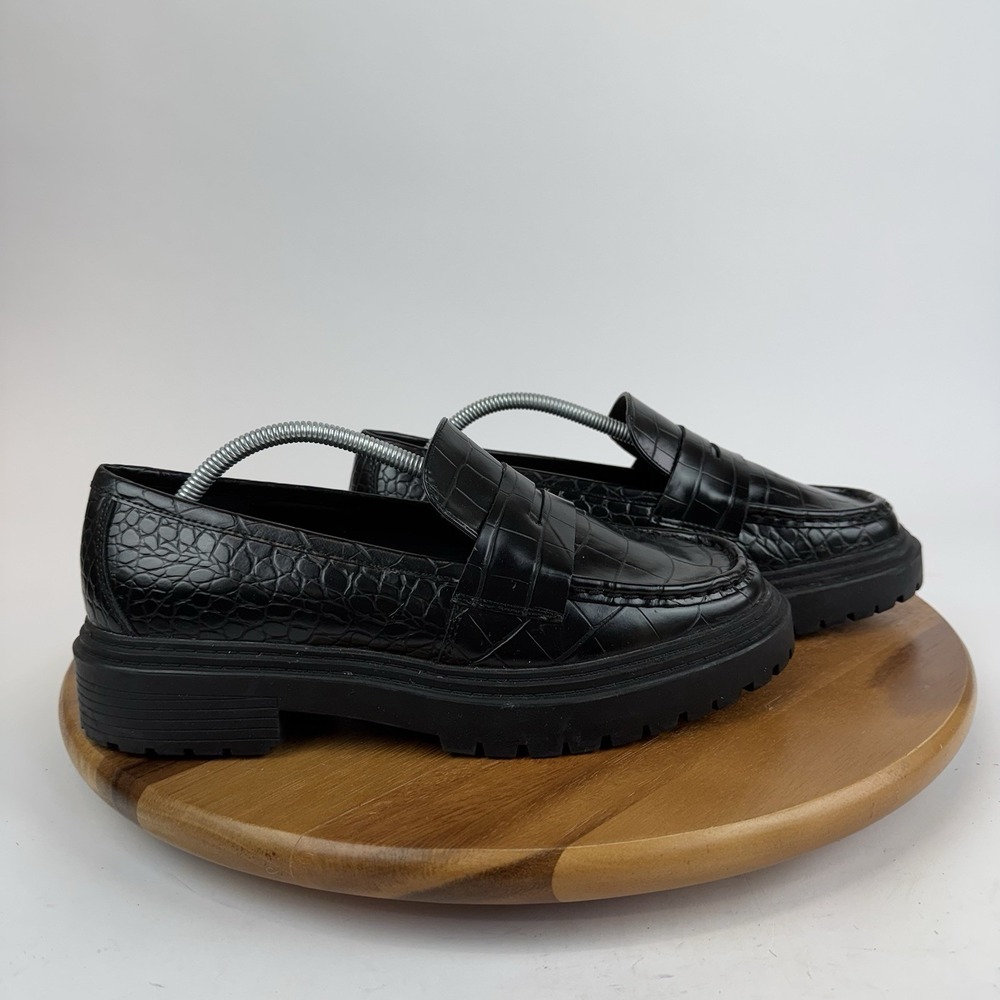 Womens Fashion To Figure Lissa Black Croc Print Faux Leather Loafers Size 11 W